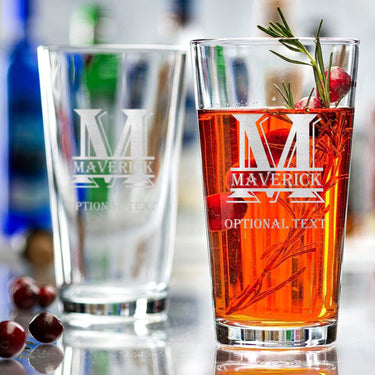 Personalized Etched Monogram Pint Glasses